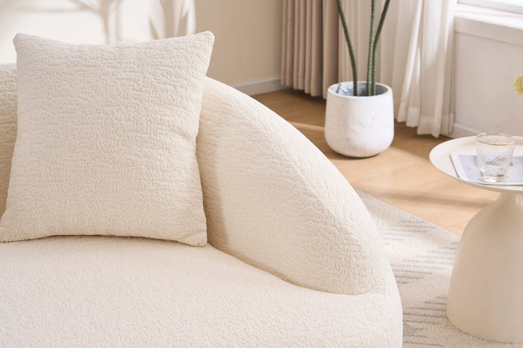 Sofa Curved Modern Off White Chenille 2-seater Space-Saving Compact