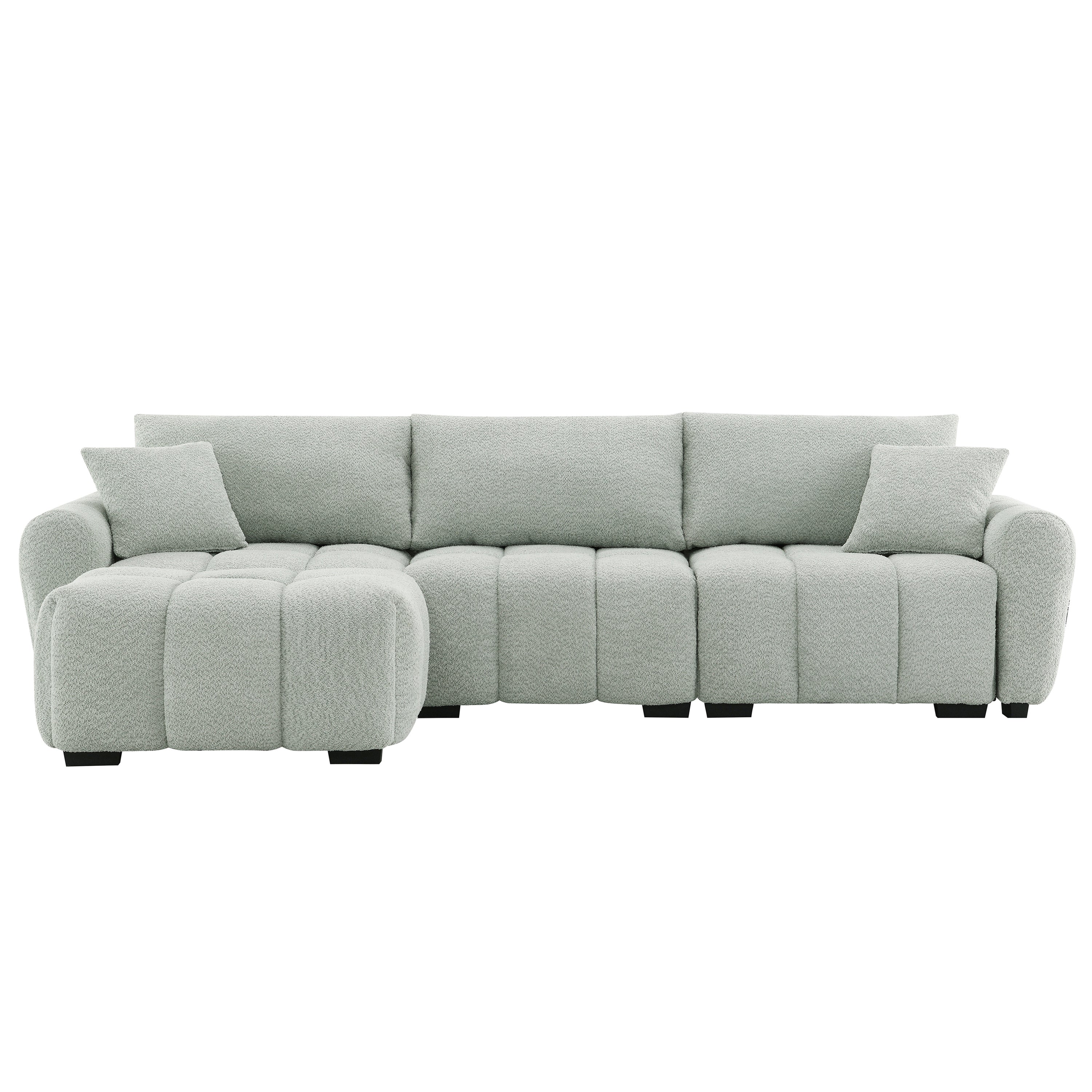 Sectional Sofa L-Shaped Boucle with Movable Ottoman Extra-Large Seat 3 Colors