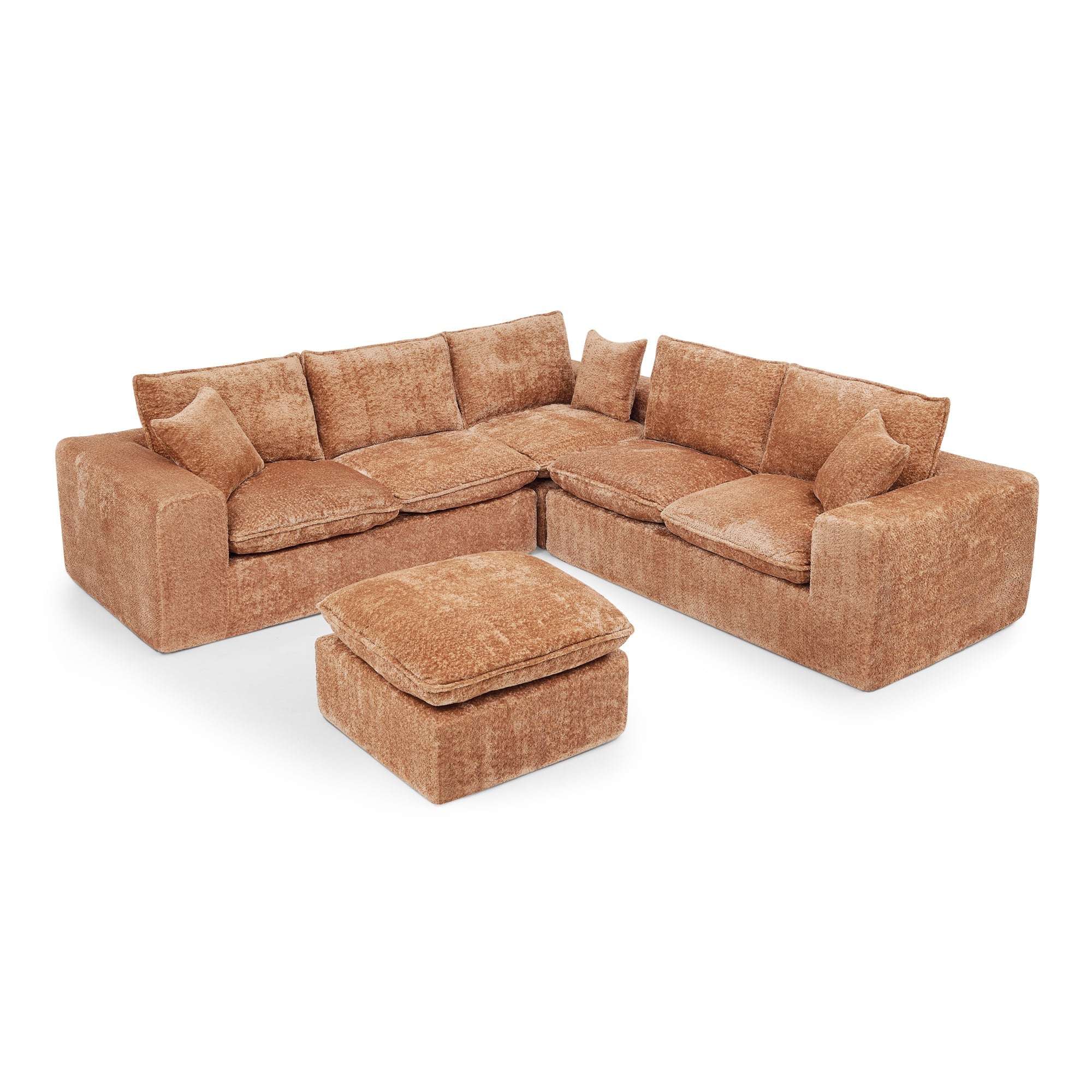 Sectional Sofa Modular Boucle Orange 6 Seat Ottoman 107 In No Assembly