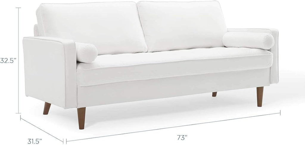 Valour Performance Velvet Sofa White Mid Century Modern
