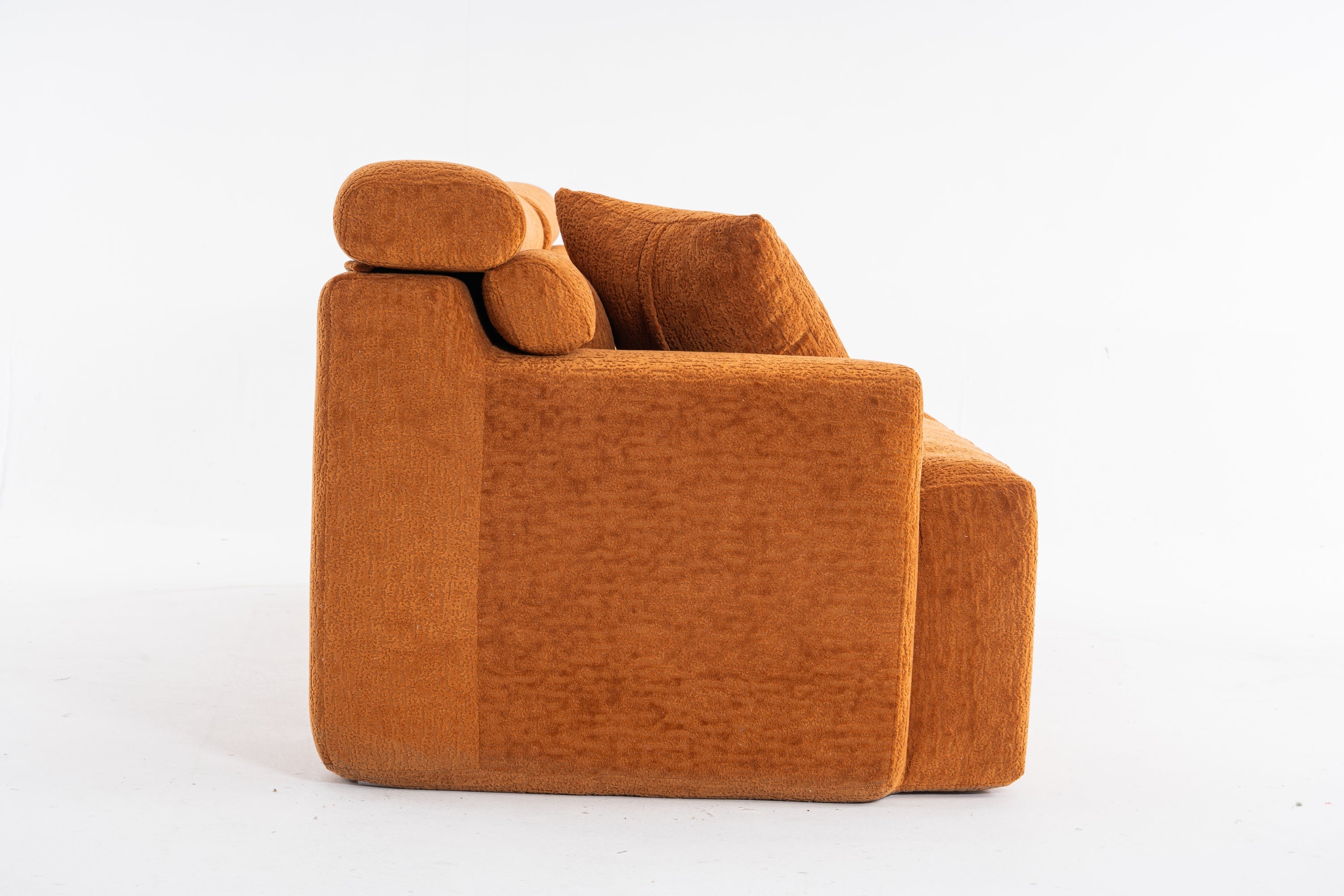 Reconfigurable 4-Seater Sectional Sofa with Wood Grain Chenille Fabric, Amber Orange Modular Sofa with 2 Pillows, High-Density Sponge Couch for Living Room & Apartment