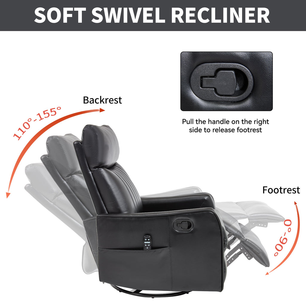 Black Faux Leather Massage Recliner Chair w/ Heat Rocker Swivel
