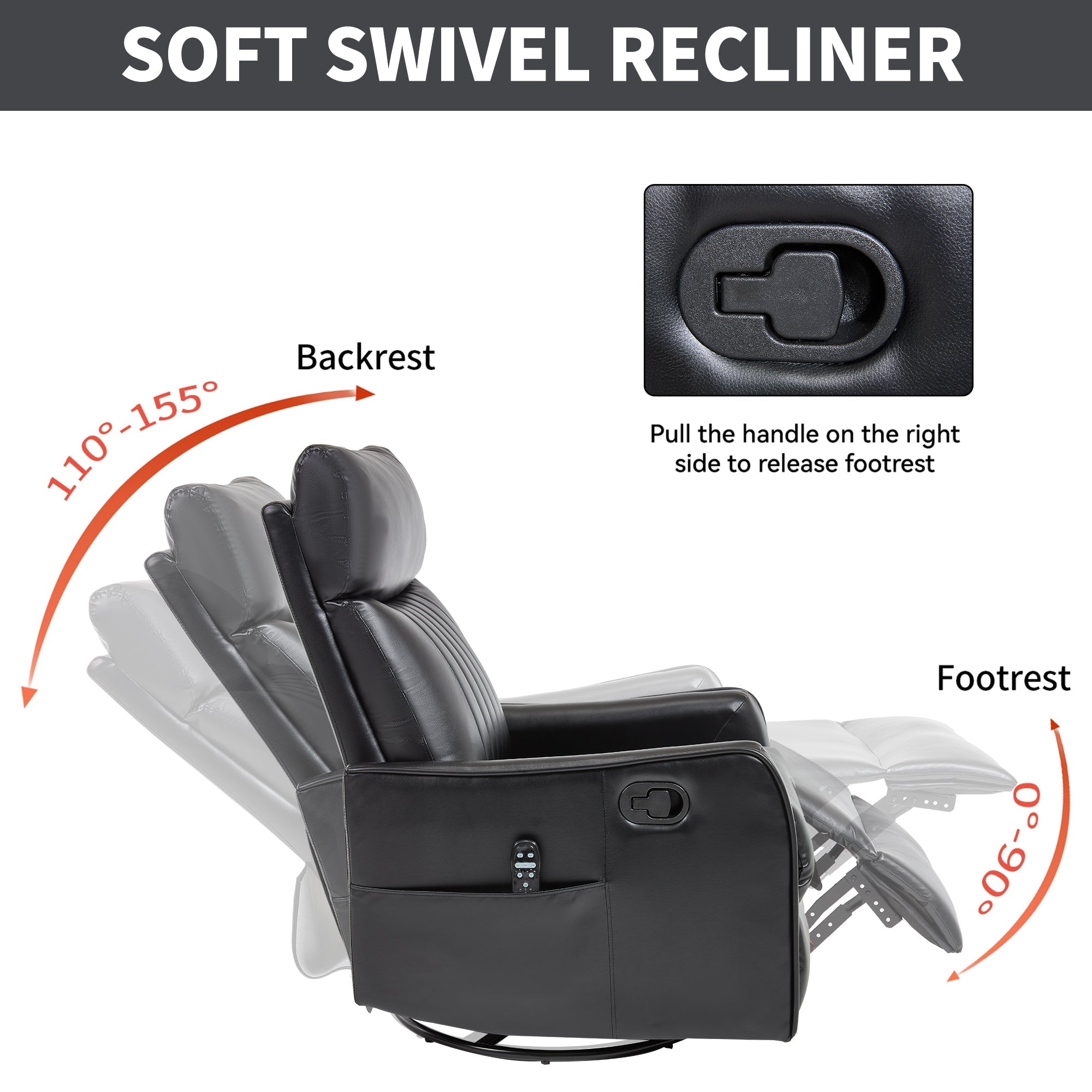 Black Faux Leather Massage Recliner Chair w/ Heat Rocker Swivel