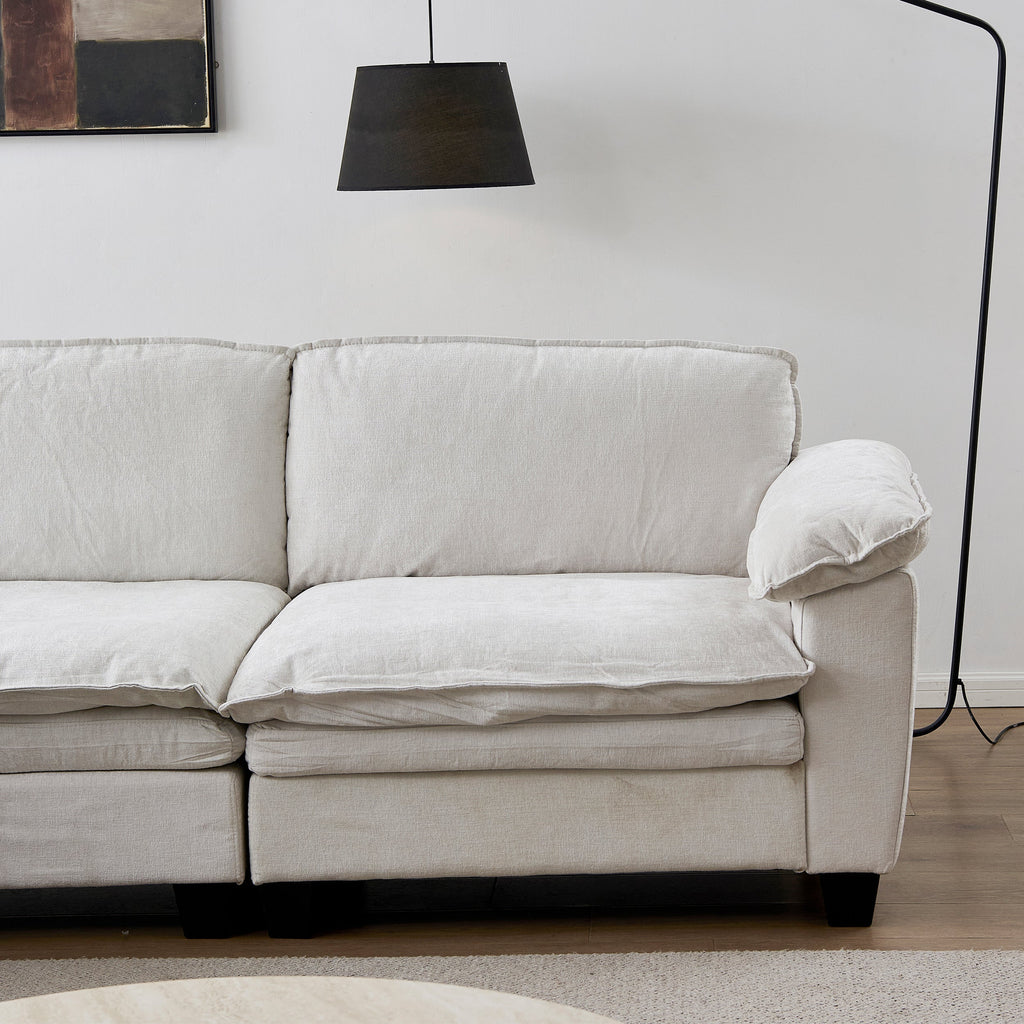 Living Room Furniture Sofa Luxury Couch with Ottoman Soft Chenille Upholstered L Shape Sofa Beige