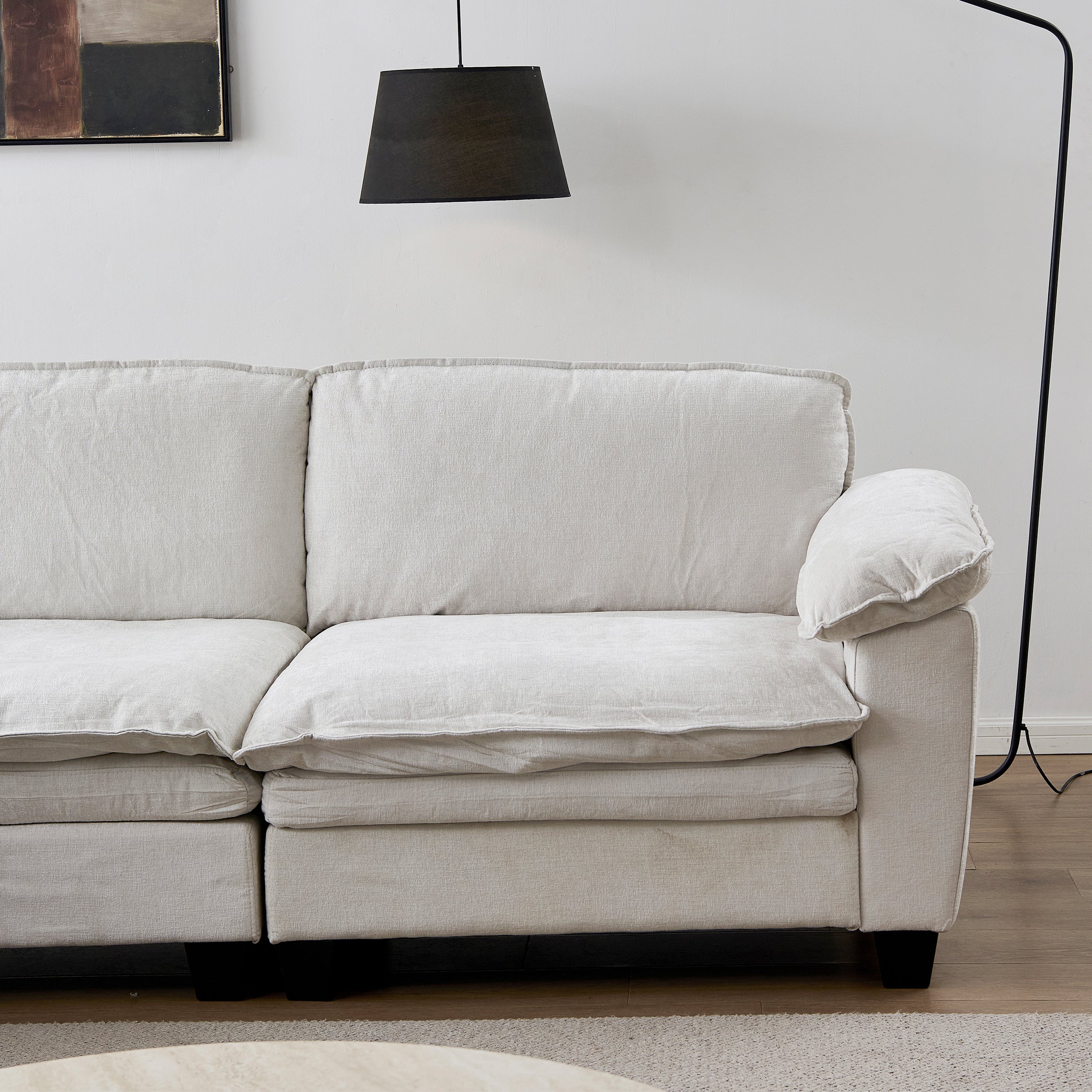 Living Room Furniture Sofa Luxury Couch with Ottoman Soft Chenille Upholstered L Shape Sofa Beige