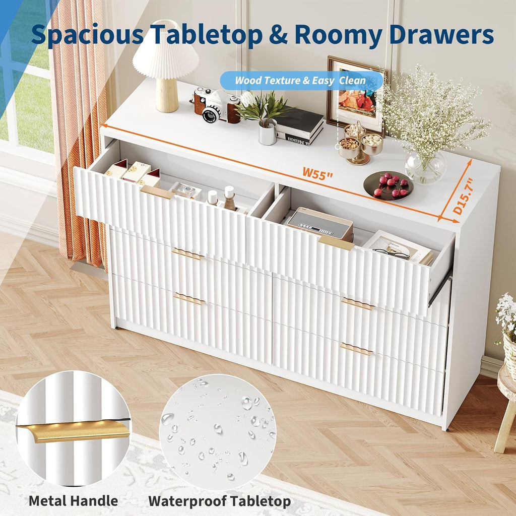 White Solid Maple Dresser Anti Tip LargeCapacityDrawers