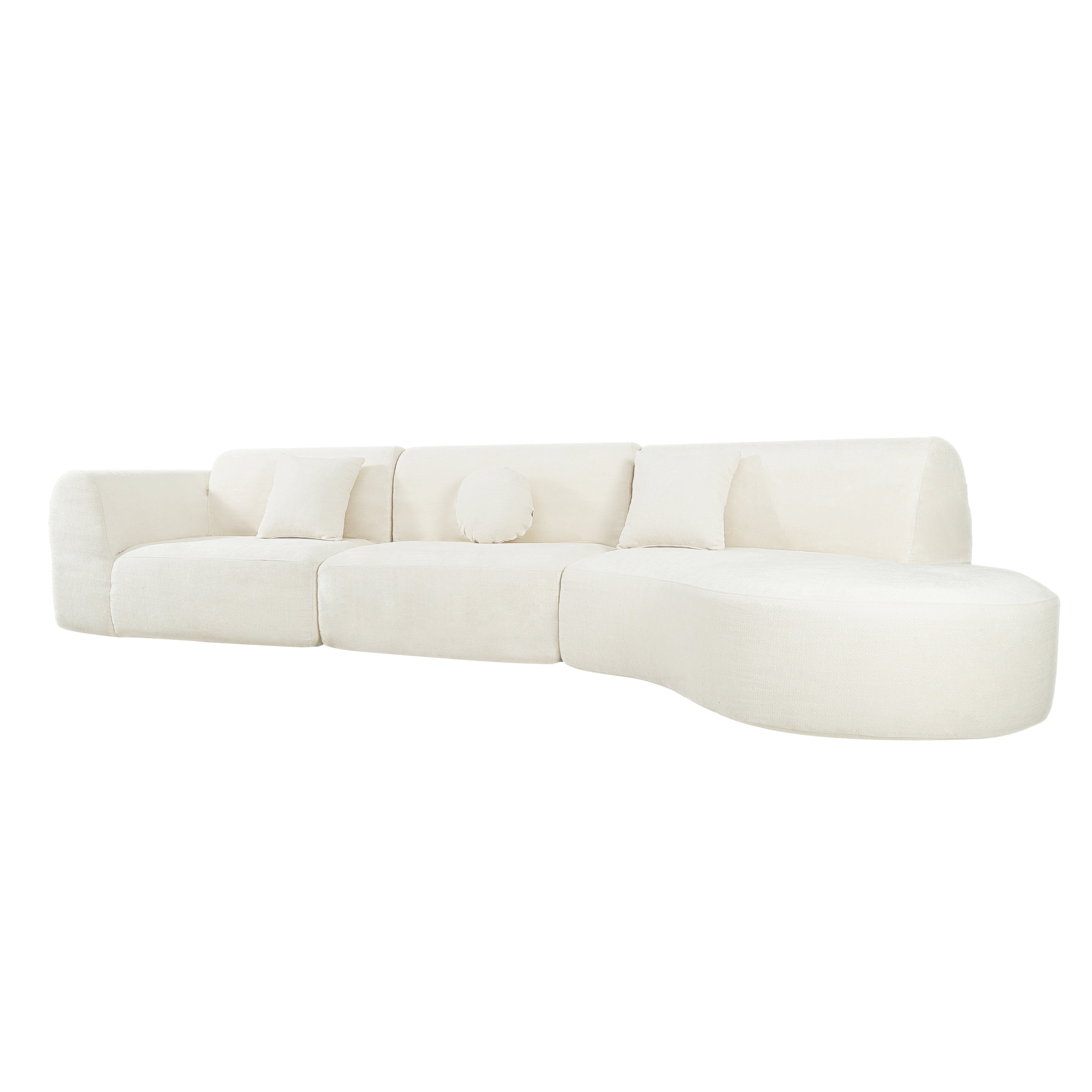 140' Modern Curved Sectional Sofa with High-Density Fully Compressed Sponge and Chaise Lounge, 3-Piece Set, Fully Assembled Right Hand Facing, Perfect for Living Room, Lounge