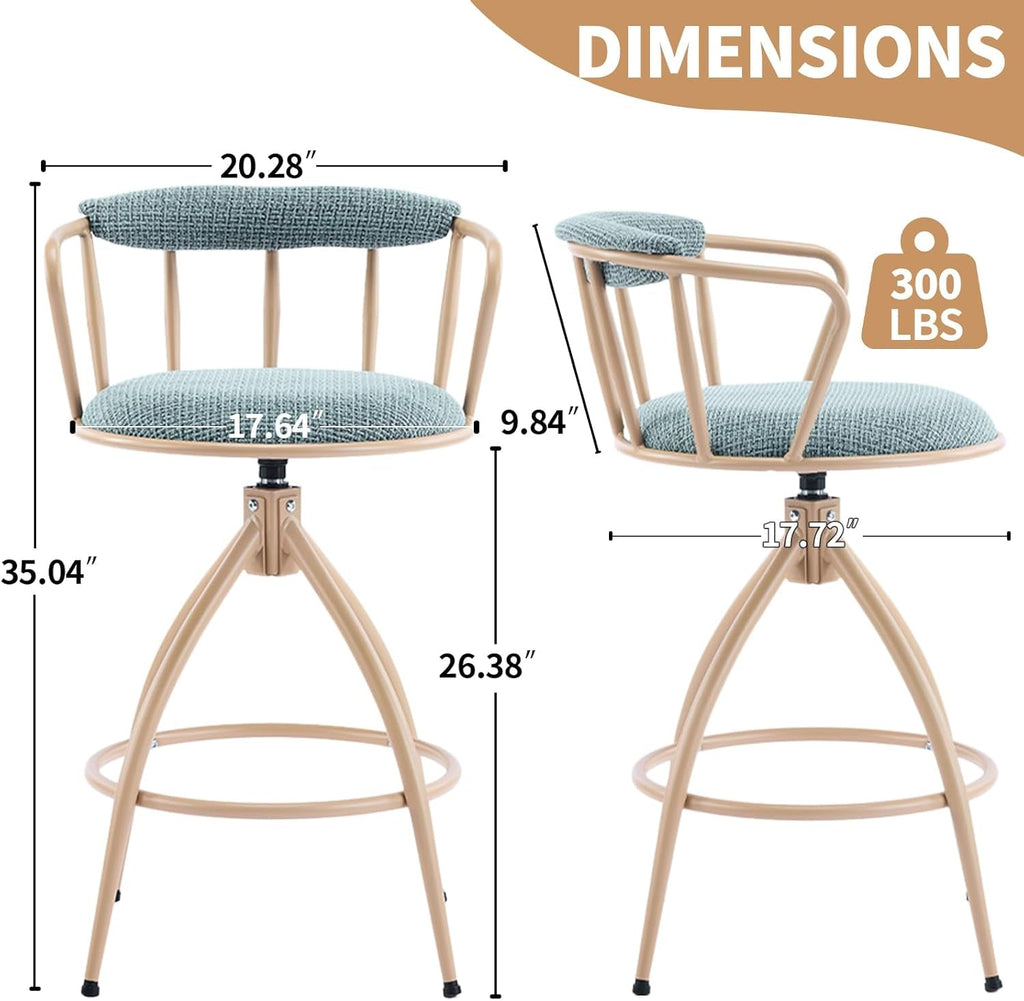 Stylish Chenille Swivel Bar Stools Set of Two