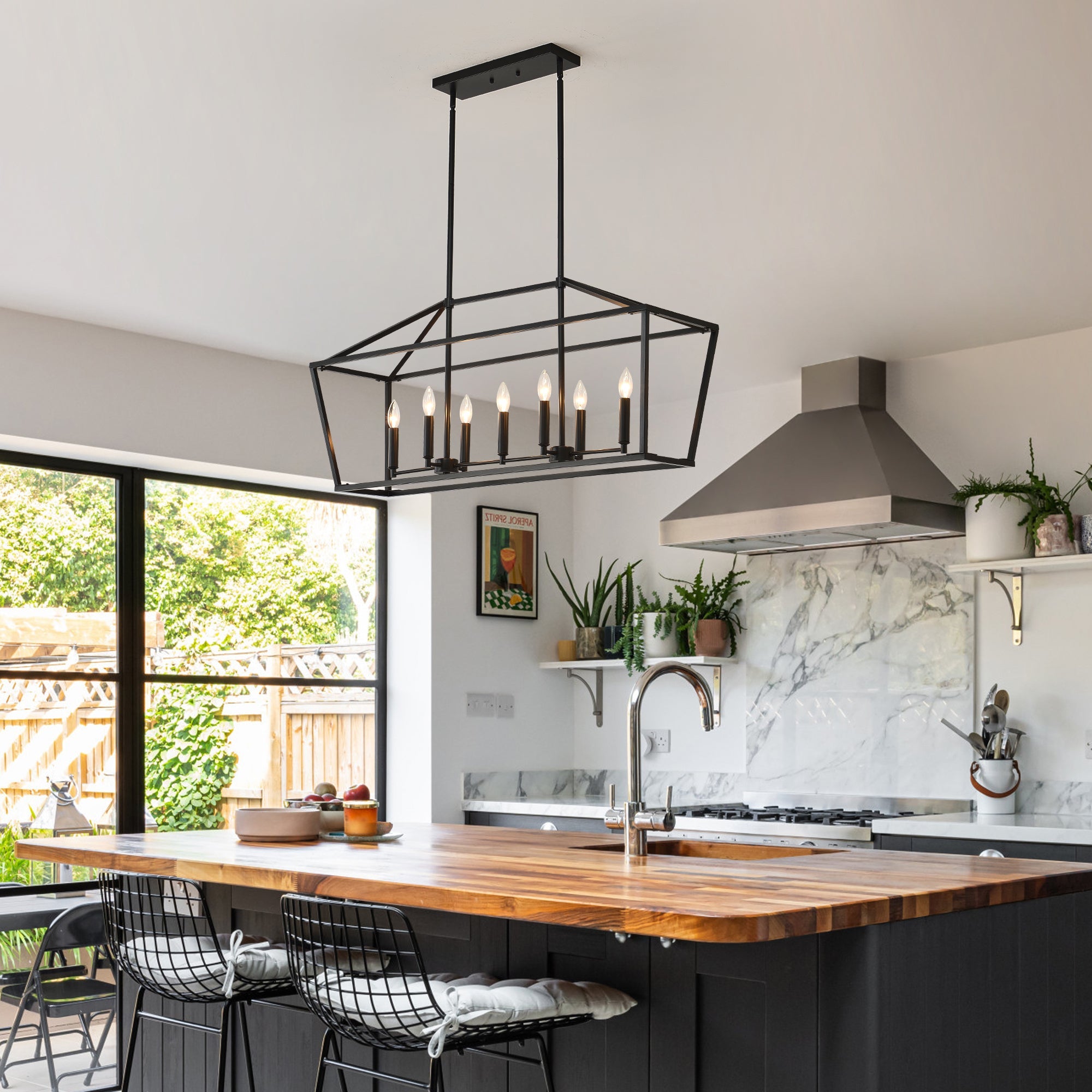 Chandelier Industrial Linear 5-Light Matte Black Metal Pendant 39 In
