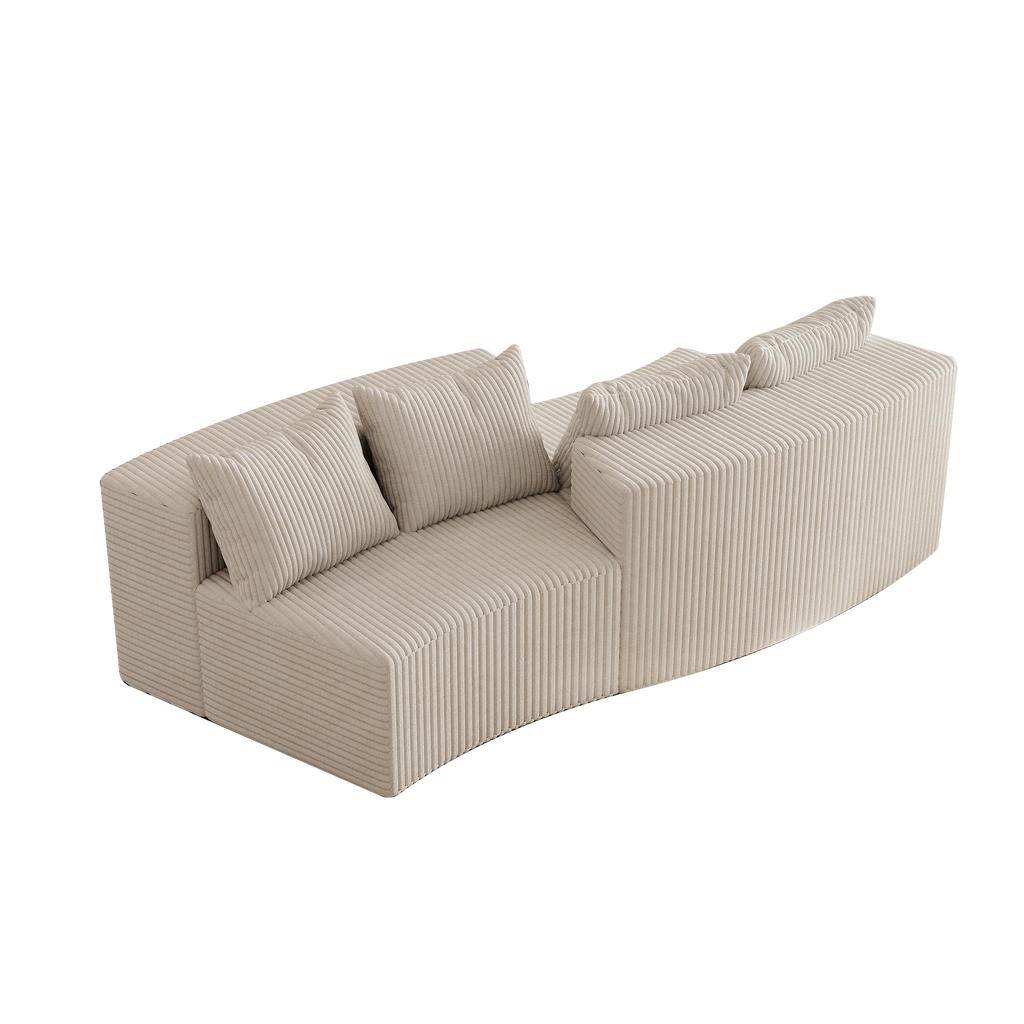Sectional Sofa Curved Corduroy Modular with Four Pillows