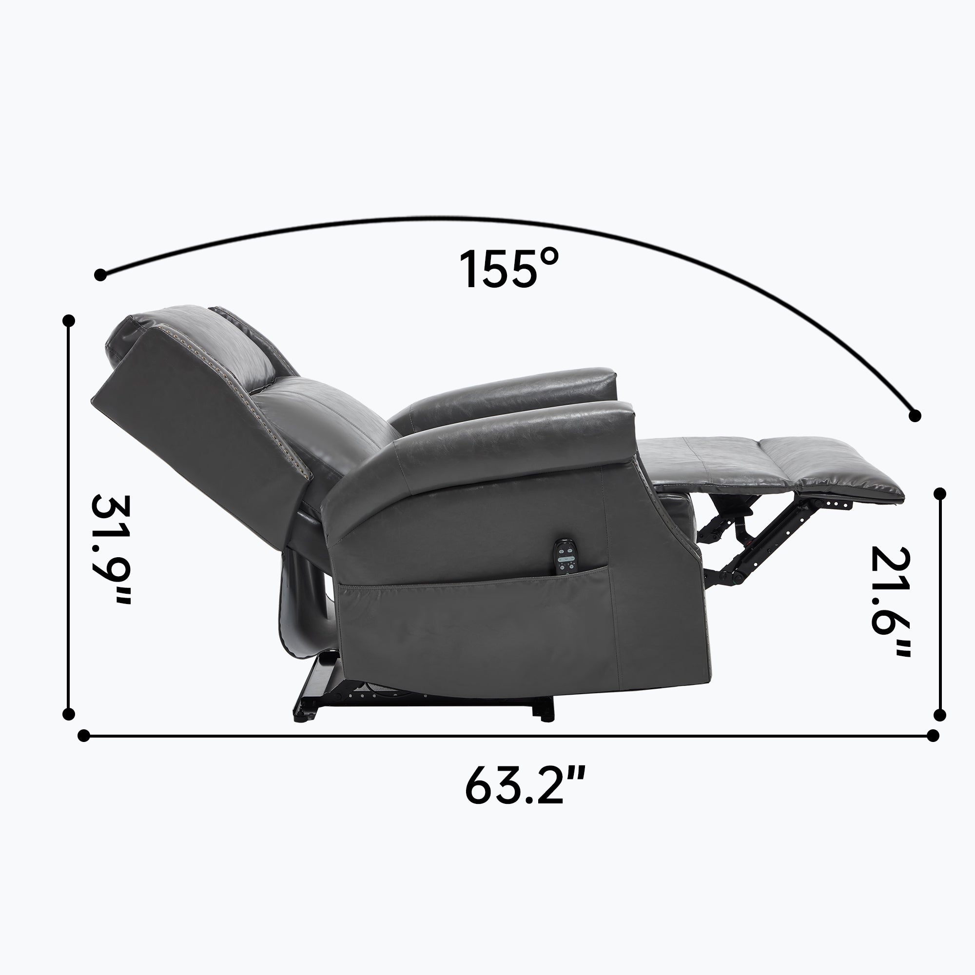Recliner Chair Manual Faux Leather Gray Heat Massage 155 Degree 8 Nodes