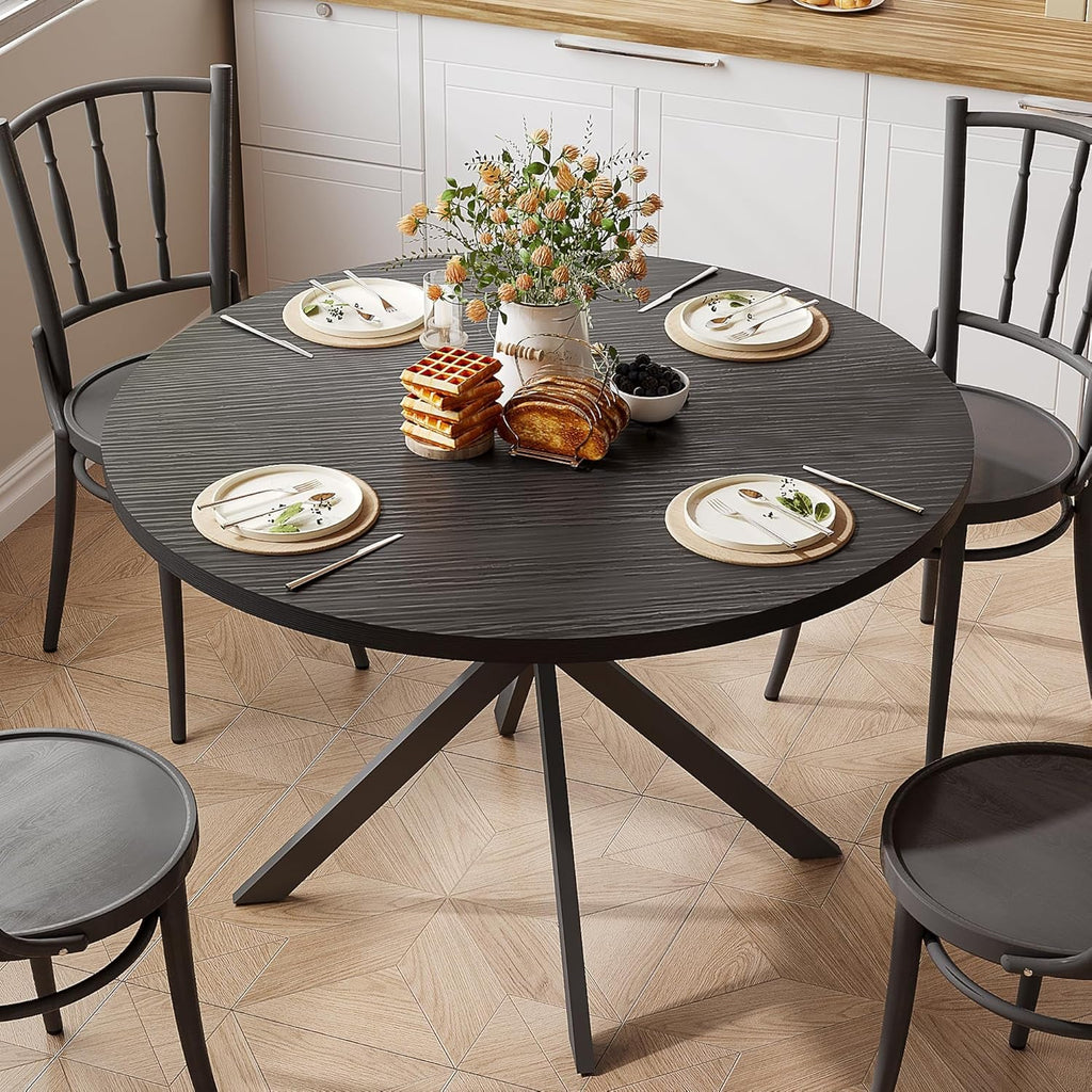 47.2 Inch Circular Dining Table Matte Black Finish