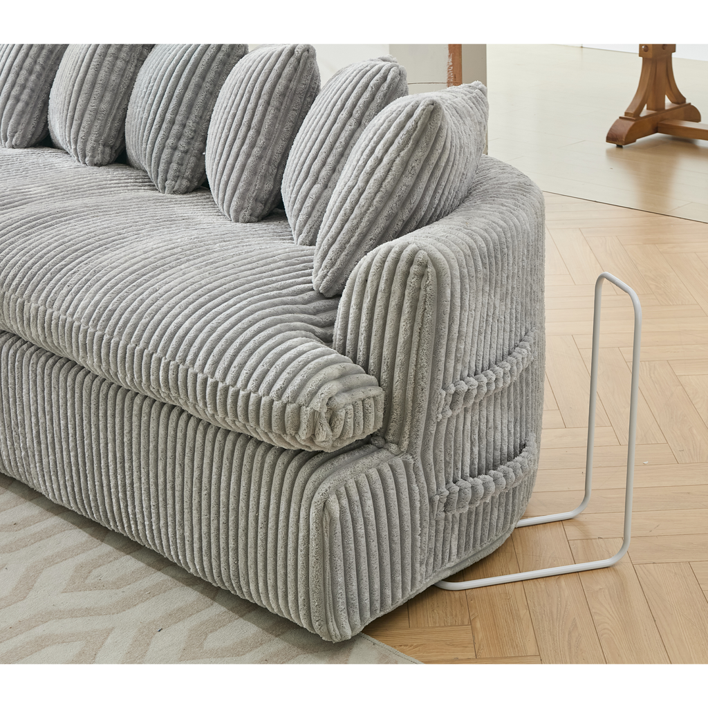 127''  Large Sectional Sofa ,Elegant Curved Design ,High-Resilience Foam ,Ten Back Cushions,L-Shape Left Sofa,No Assembly  Required , (Gray-Soft Corduroy Fabric)