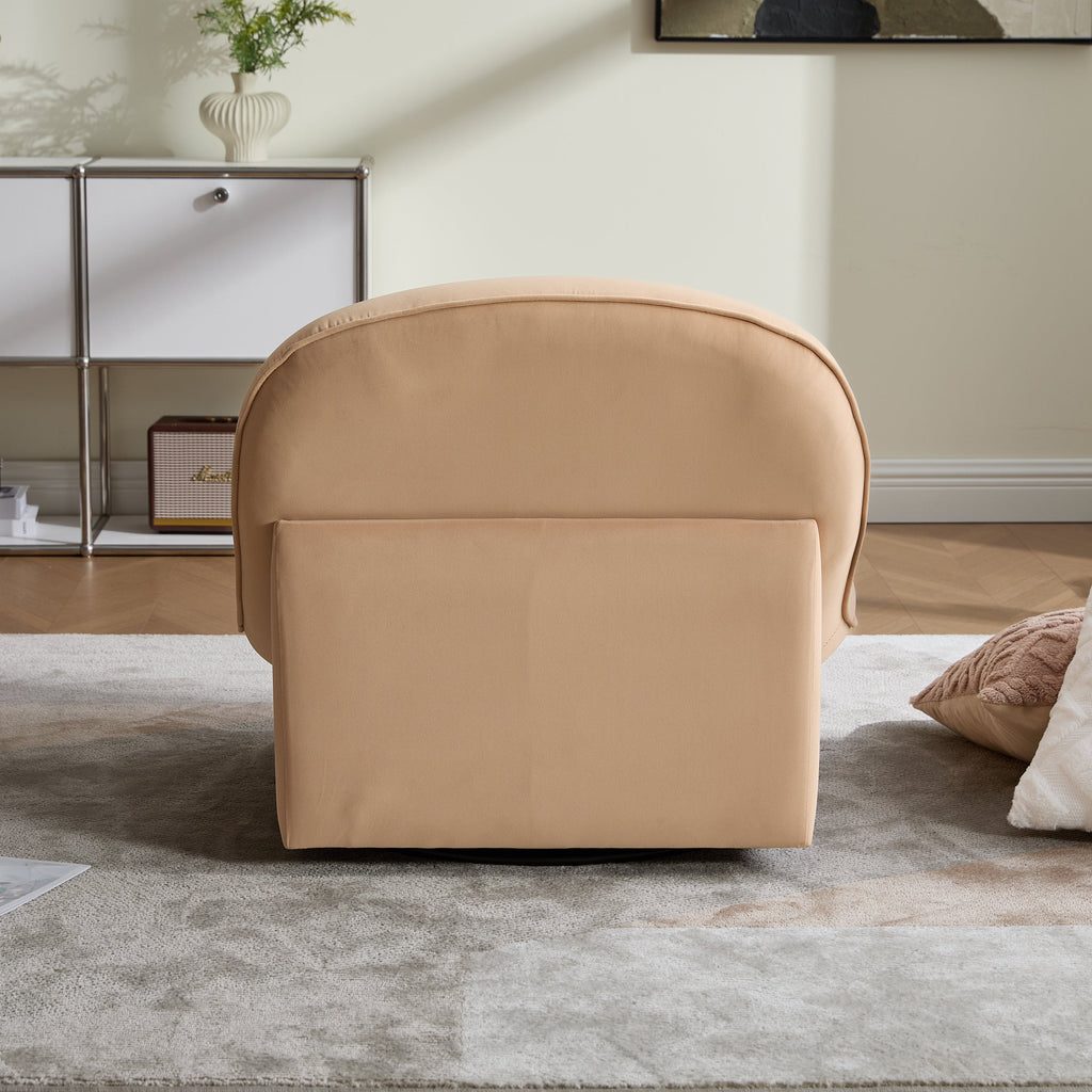 Swivel Accent Chair 360 Degree Khaki Pumpkin-Shape Foam Spring Metal Base