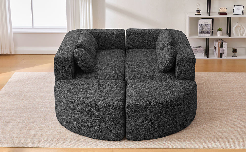 Sectional Sofa U-Shape Modular Boucle Black 6-Seat Deep Seating 114.9x64.5 In