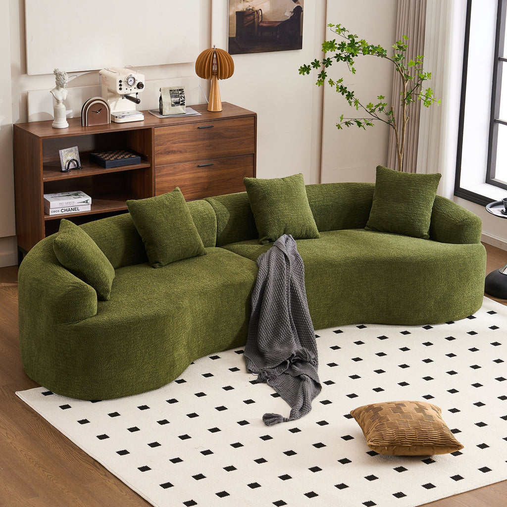 Full Compression Sponge Sofa Forest Green Curved Modular Sectional, Chenille Upholstery, 110''L