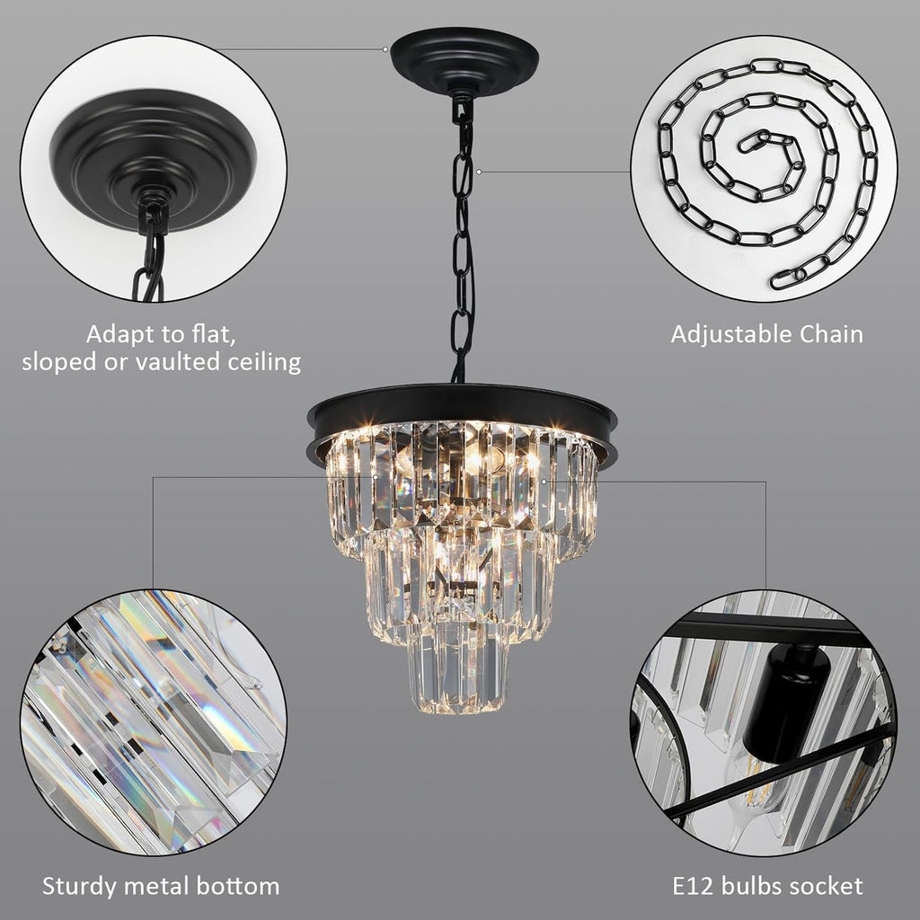 Black Four Light Crystal Chandelier Dining Pendant
