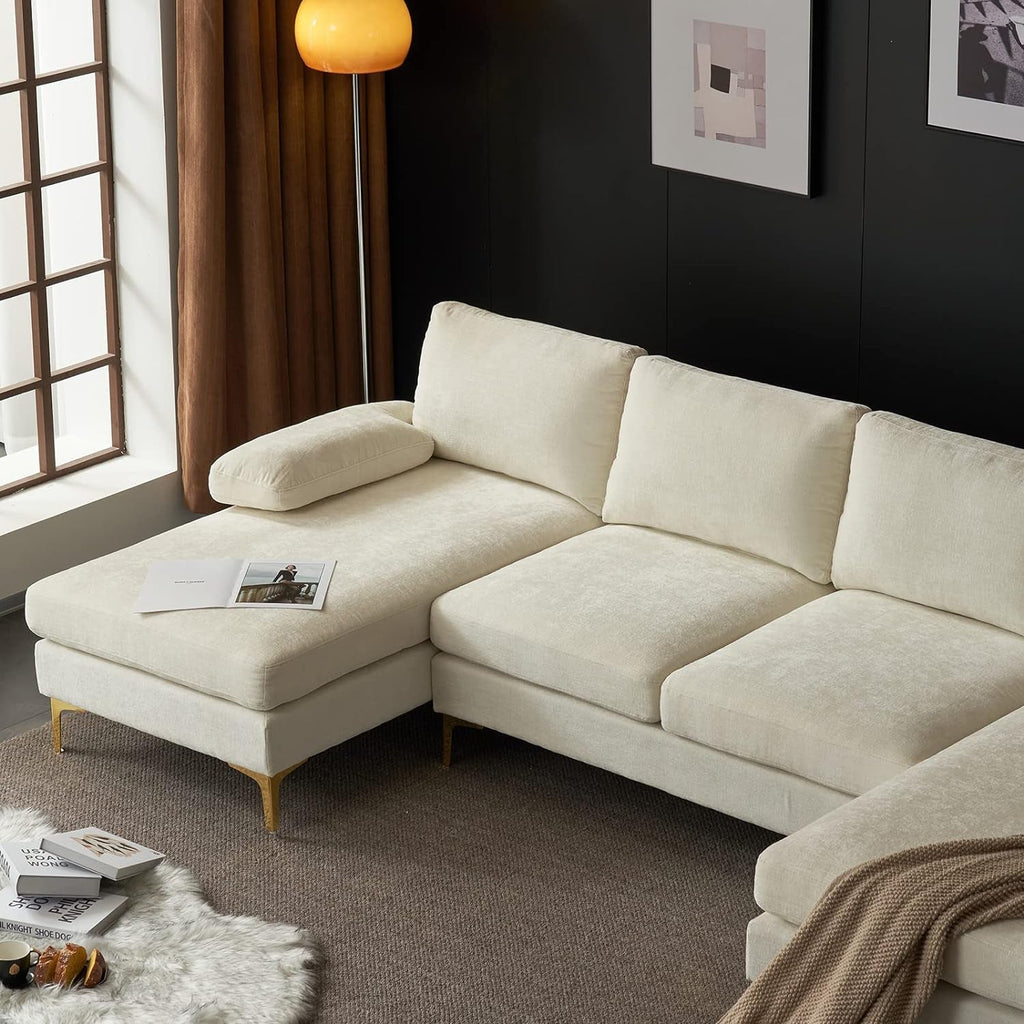Convertible Sectional Sofa 110 Inch U Shape Creamy White