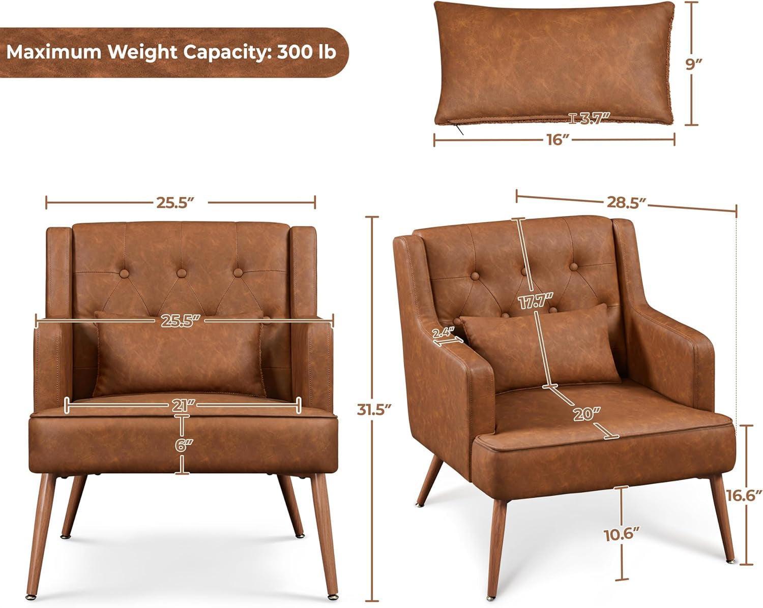 Two Brown Leatherette Mid Century Accent Chairs Set
