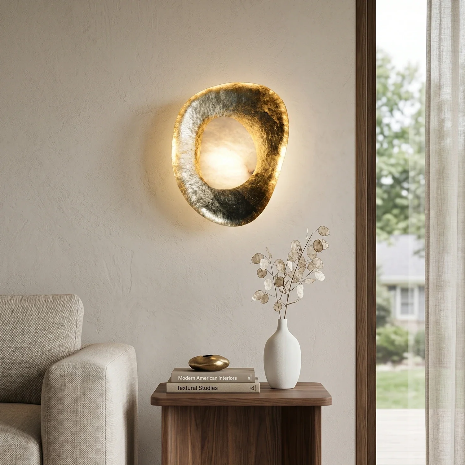 Hand-Crafted Hammered Metal Lotus Leaf Wall Sconce