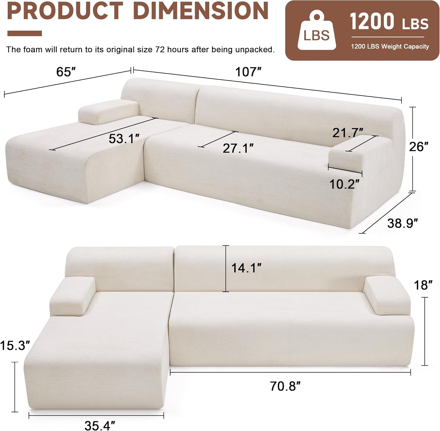 High Density Foam Modular Sectional Sofa for Living Room