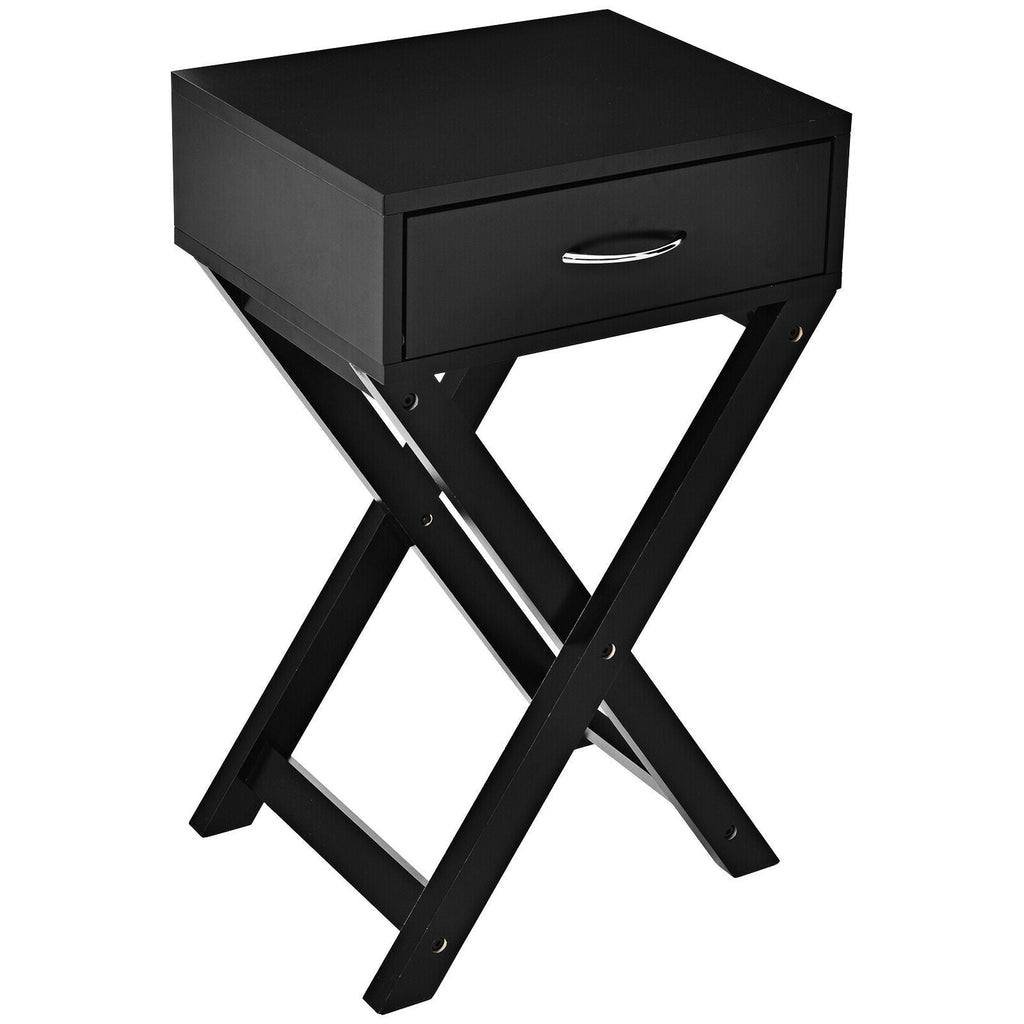 Design Sofa Side Table with X-Shape Drawer for Living Room Bedroom-Black