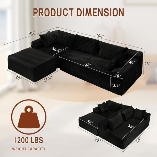 108 Inch L Shape Modular Sectional Sofa Corduroy Fabric For Living Room Comfort Everyday