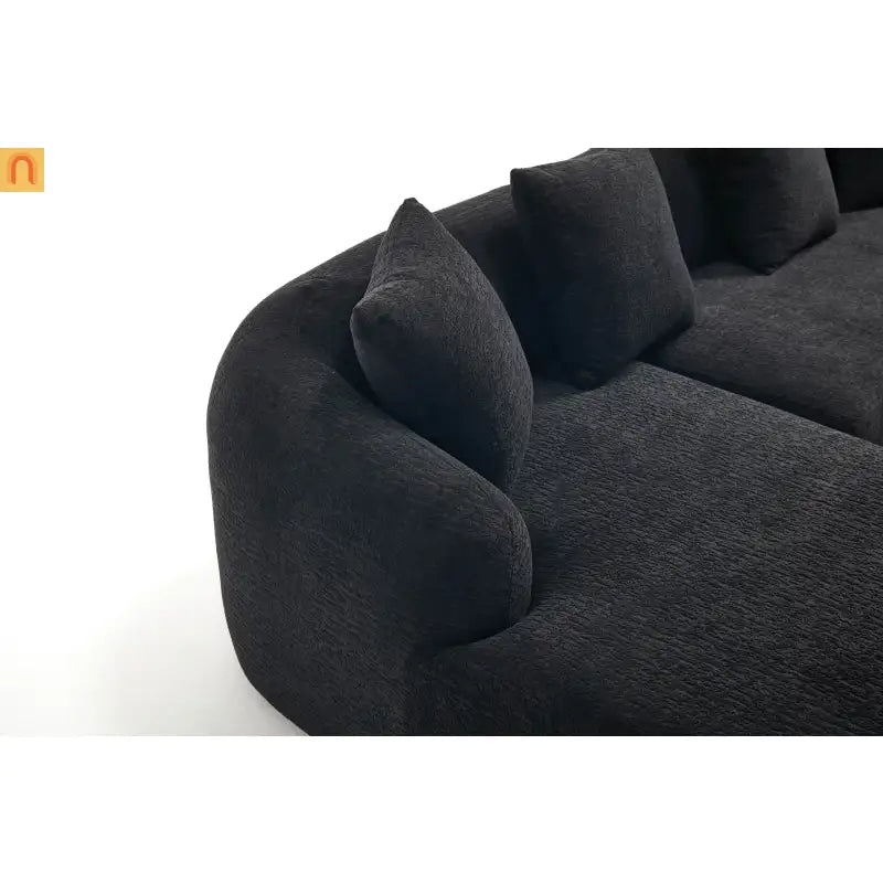 L-Shape Modular Sectional Sofa with Curved Chaise, Black Chenille Sleeper