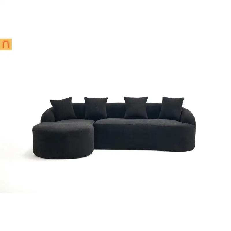 L-Shape Modular Sectional Sofa with Curved Chaise, Black Chenille Sleeper