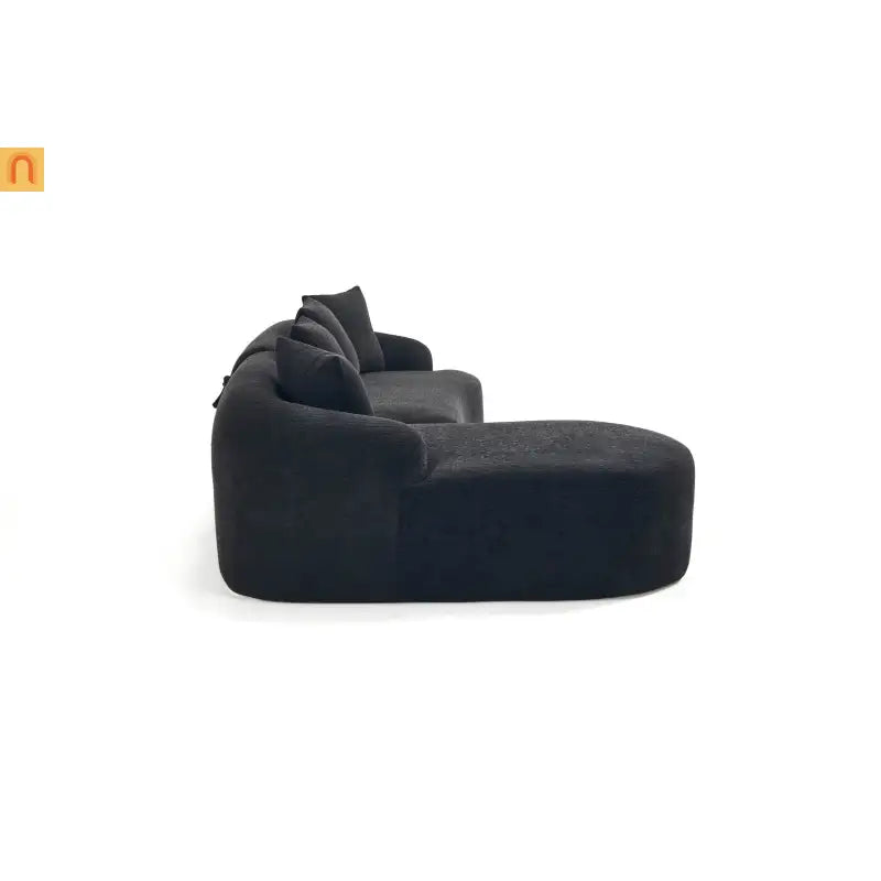 L-Shape Modular Sectional Sofa with Curved Chaise, Black Chenille Sleeper