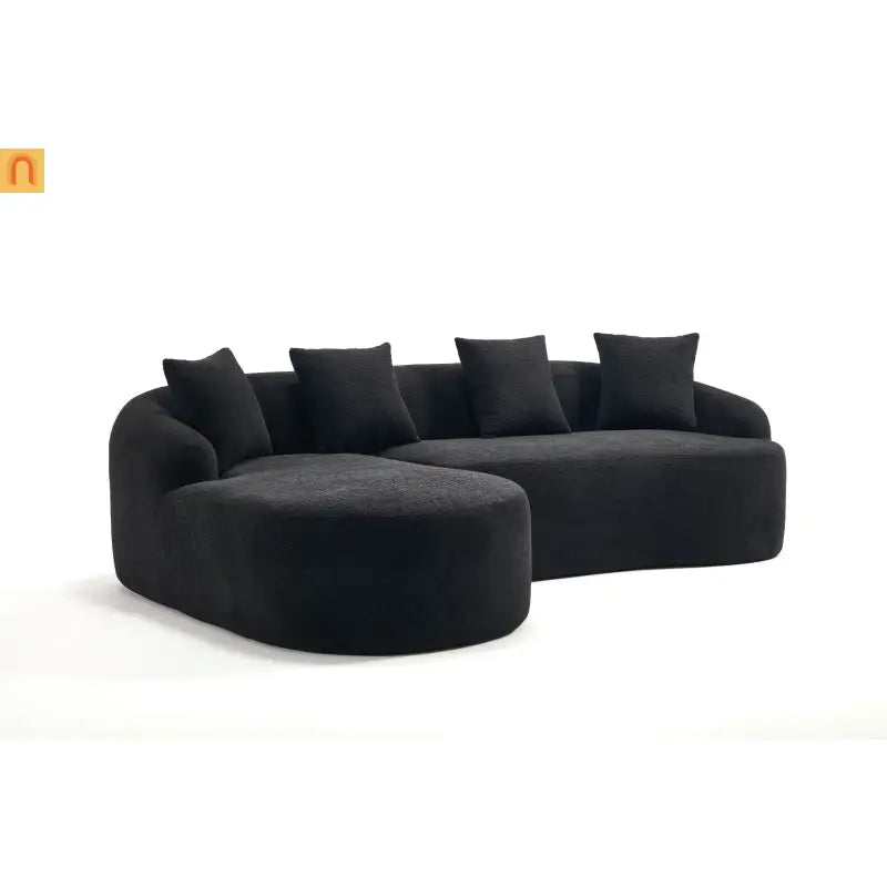L-Shape Modular Sectional Sofa with Curved Chaise, Black Chenille Sleeper