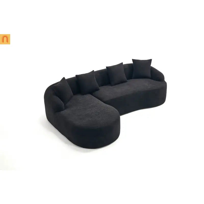 L-Shape Modular Sectional Sofa with Curved Chaise, Black Chenille Sleeper