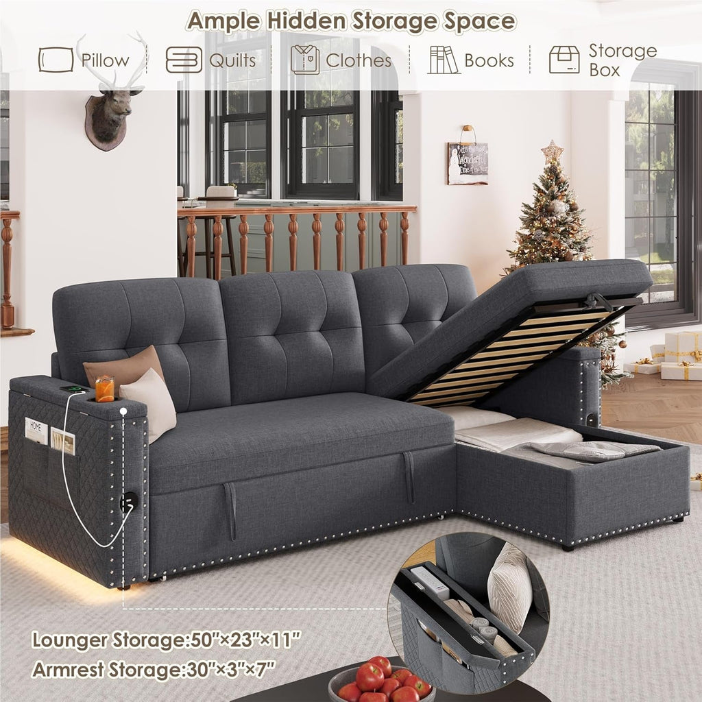L Shaped Sleeper Sofa Bed with Storage and USB Port