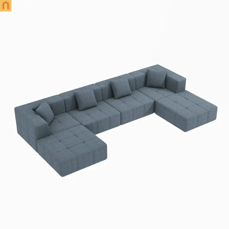 Sectional Sofa Modular Flannelette Gray 6 Seat Convertible 145 In