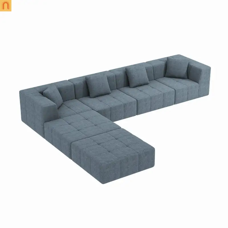 Sectional Sofa Modular Flannelette Gray 6 Seat Convertible 145 In