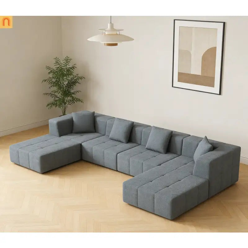 Sectional Sofa Modular Flannelette Gray 6 Seat Convertible 145 In