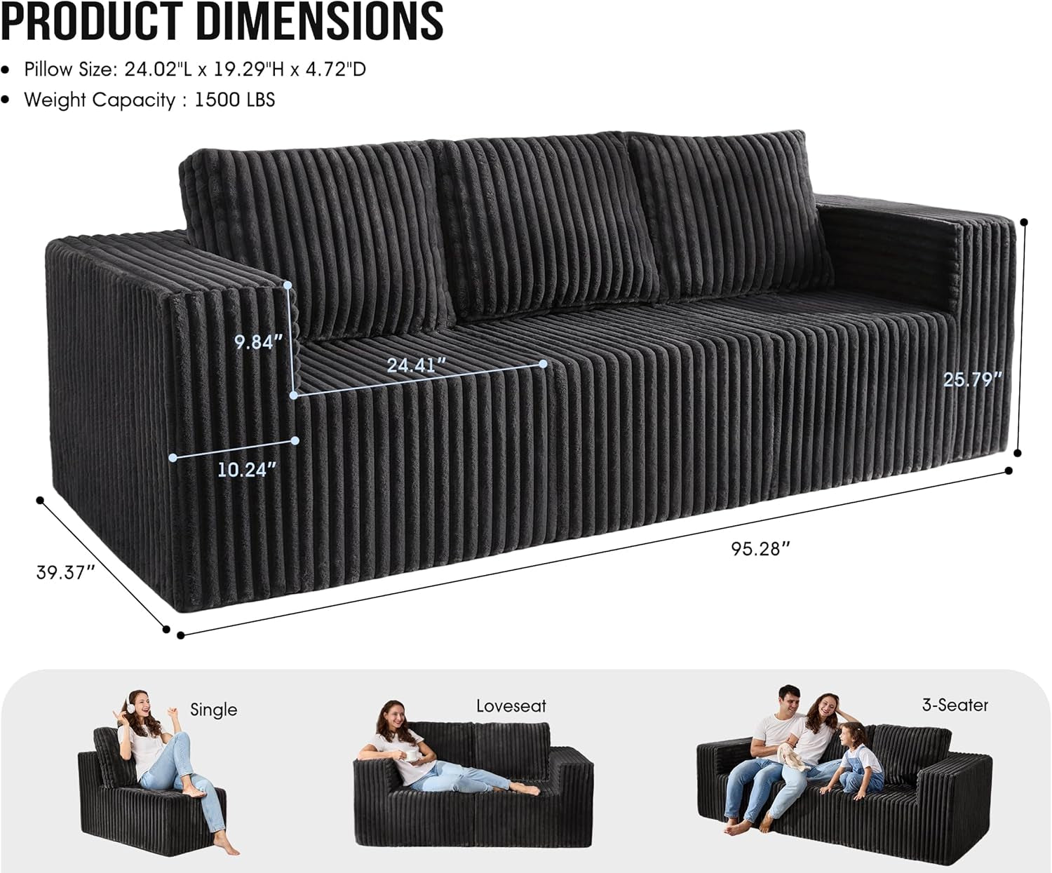 Modular Sectional Sofa With Deep Memory Foam Comfort