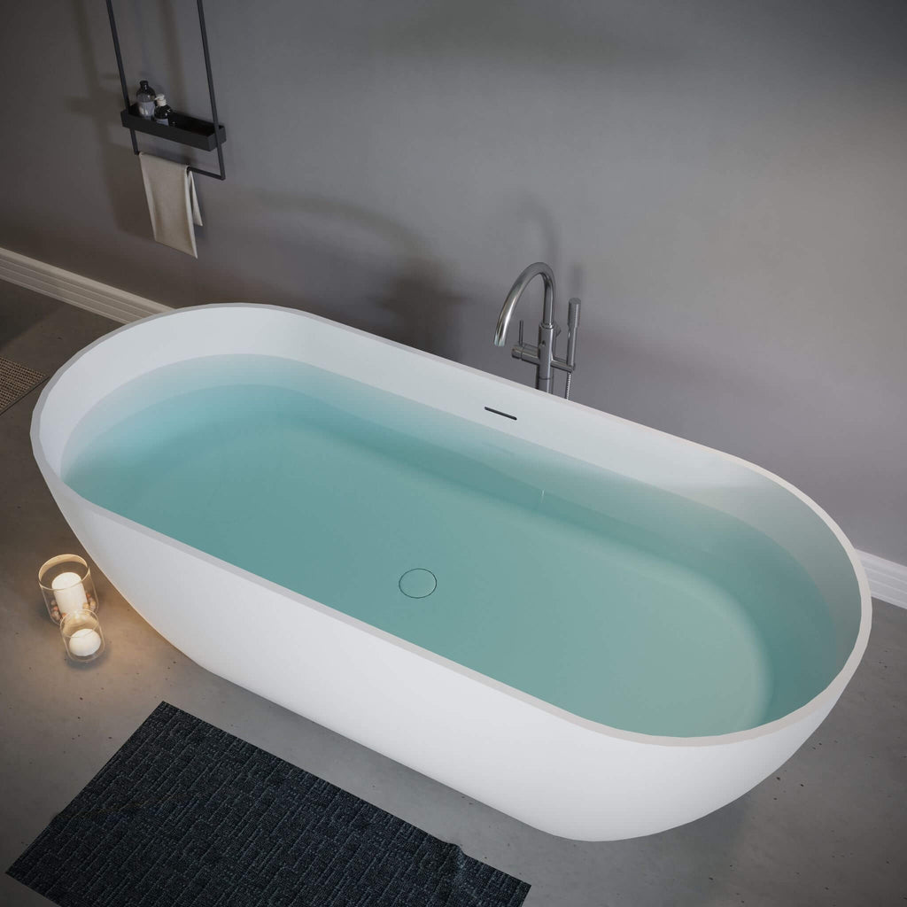 Nuvia 59-Inch Luxury Solid Surface Matte White Freestanding Soaking Tub (SAK95320)
