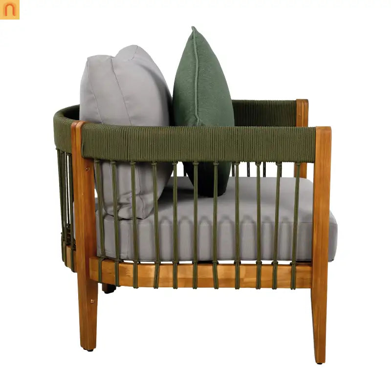 Outdoor Club Chair Set of 2 in Acacia Wood with Handwoven Rope Accents