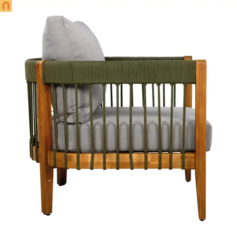Outdoor Club Chair Set of 2 in Acacia Wood with Handwoven Rope Accents