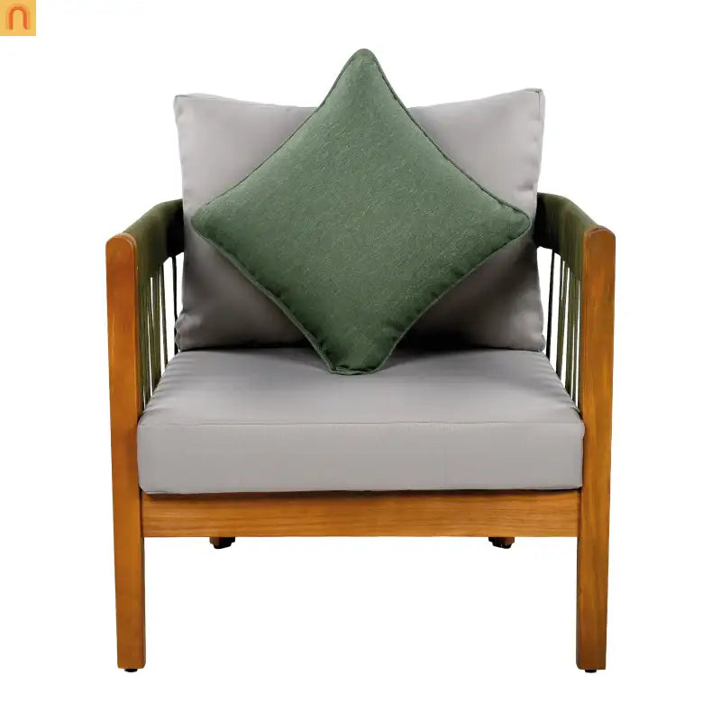Outdoor Club Chair Set of 2 in Acacia Wood with Handwoven Rope Accents