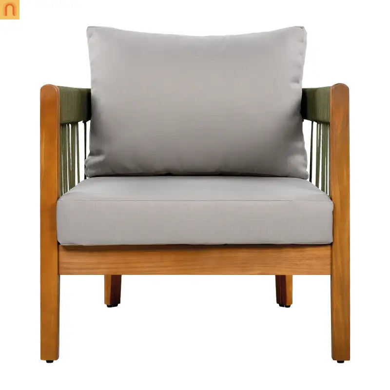 Outdoor Club Chair Set of 2 in Acacia Wood with Handwoven Rope Accents