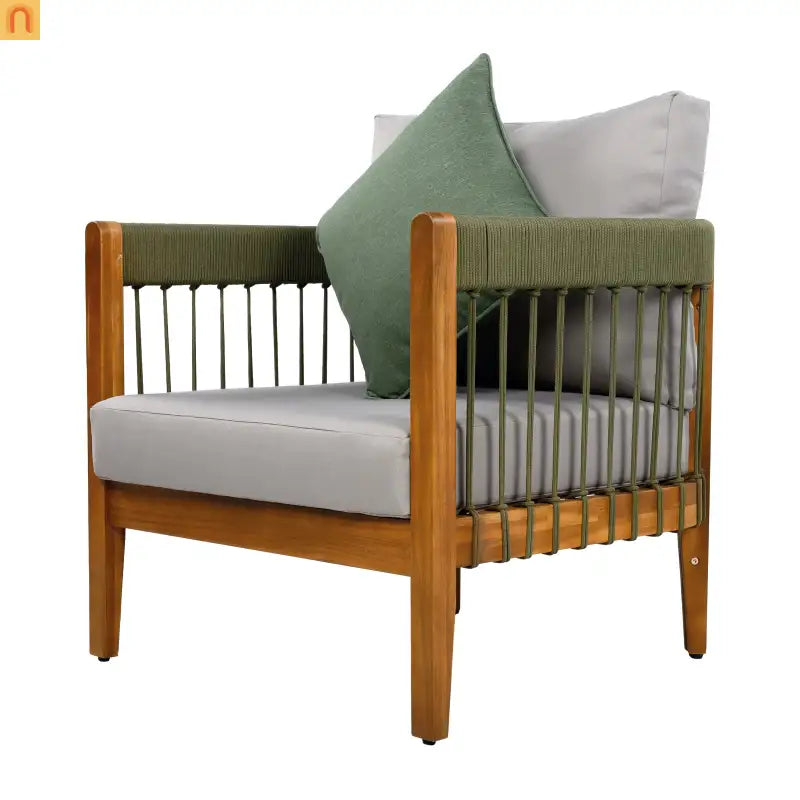 Outdoor Club Chair Set of 2 in Acacia Wood with Handwoven Rope Accents