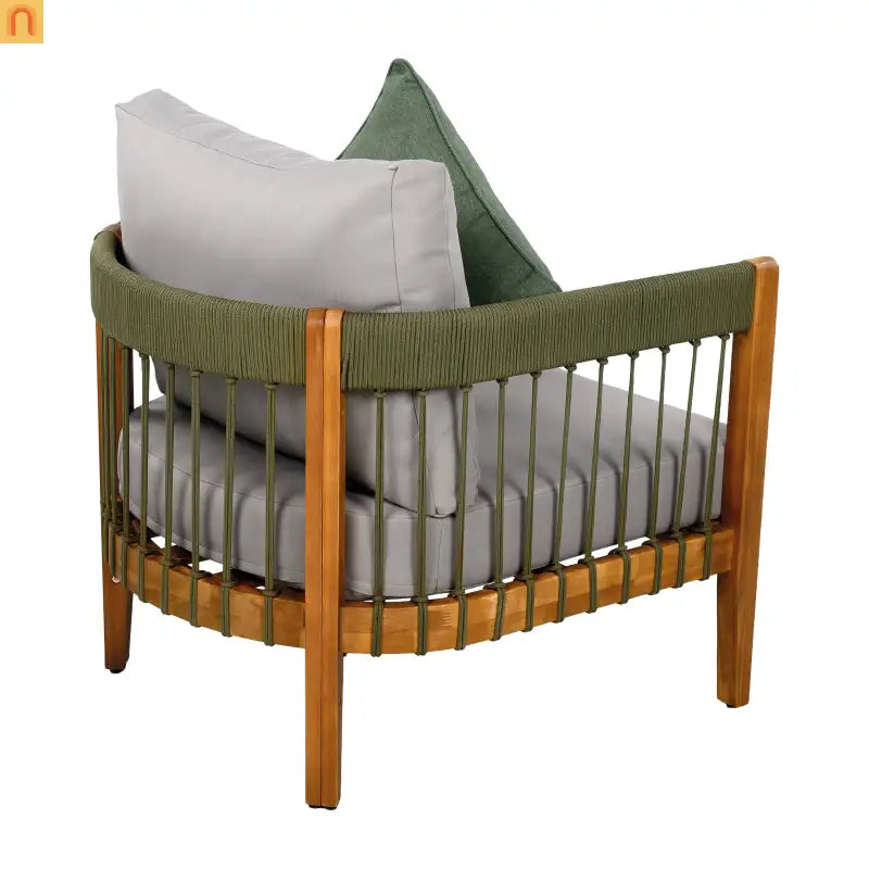 Outdoor Club Chair Set of 2 in Acacia Wood with Handwoven Rope Accents