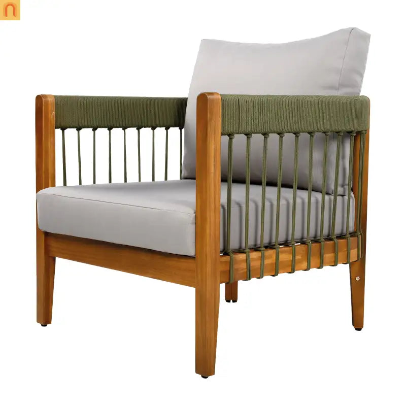 Outdoor Club Chair Set of 2 in Acacia Wood with Handwoven Rope Accents