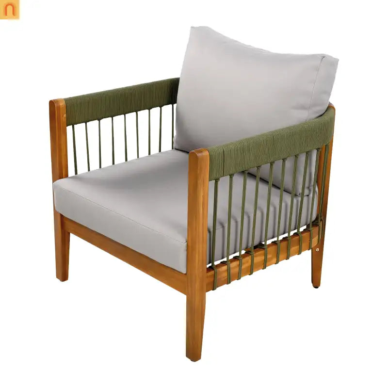 Outdoor Club Chair Set of 2 in Acacia Wood with Handwoven Rope Accents