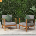 Outdoor Club Chair Set of 2 in Acacia Wood with Handwoven Rope Accents