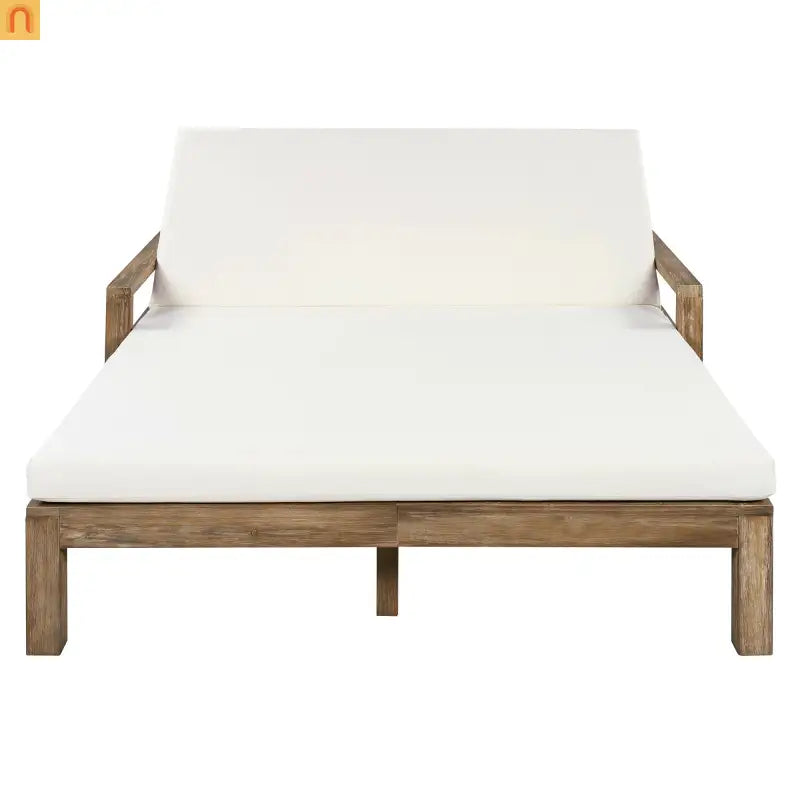 Outdoor Daybed Farmhouse Style Wooden Beige Poolside and Garden 2 Person Seating