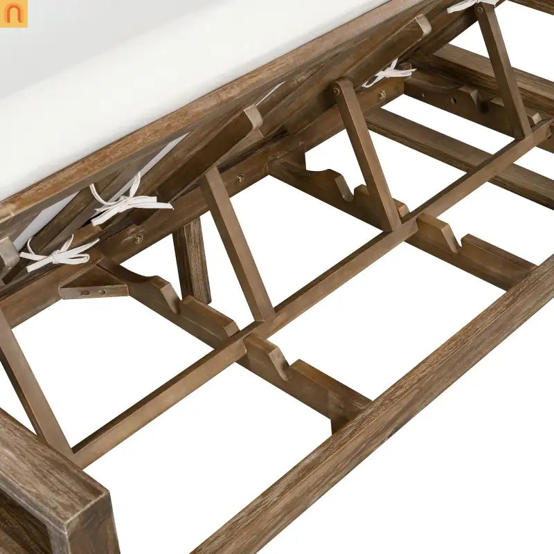 Outdoor Daybed Farmhouse Style Wooden Beige Poolside and Garden 2 Person Seating