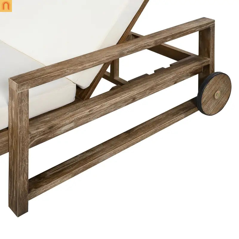Outdoor Daybed Farmhouse Style Wooden Beige Poolside and Garden 2 Person Seating